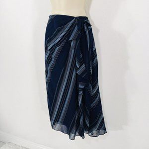 Ralph Lauren Navy Stripe Midi Skirt Sz 6 Cascading Ruffle Faux Wrap Zipper NWT